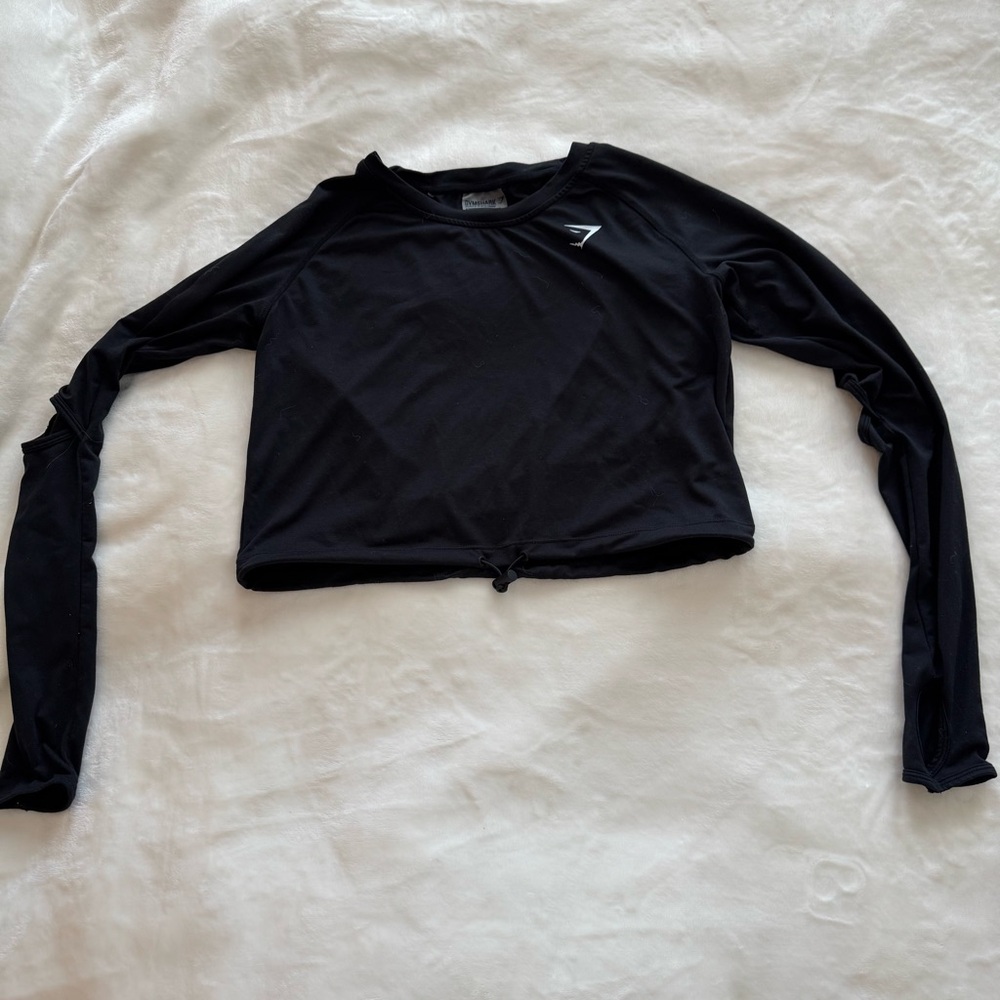 Gymshark Black Long-Sleeve Cropped Drawcord Training Top
